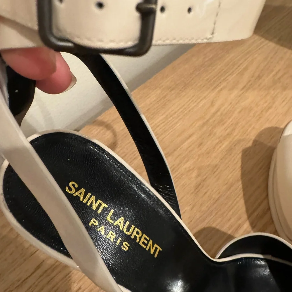 Saint Laurent Cream Patent Leather Platform Heels with Ankle Strap - Picture 5 of 16